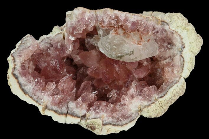 Pink Amethyst Geode Half With Calcite - Argentina #127299